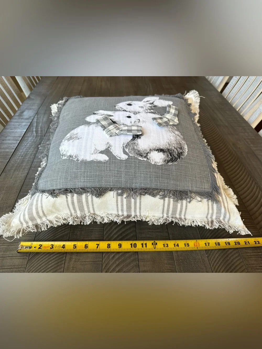 Gray Bunny 20X20 Farmhouse Decorative Fringe & Checkered Throw Pillow